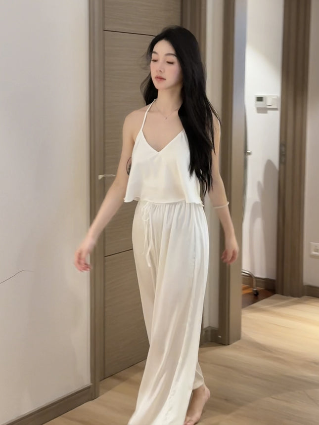 "Chantilly Afternoon" French-Style Light Luxury High-End Lace Backless Camisole and Long Pants Pajama Set