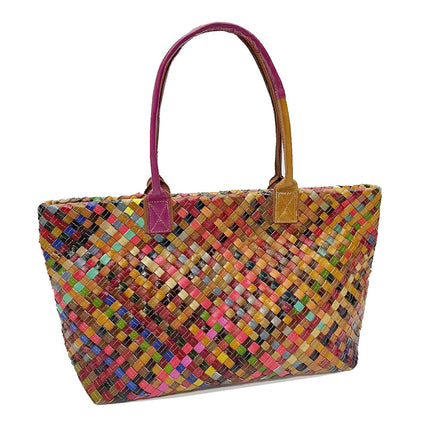 Cross-Border European and American Trendy Women's Bags, Colorful Cowhide Fashion Versatile Woven Shoulder Tote Genuine Leather Crossbody Bag Large Capacity