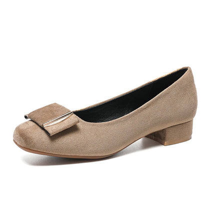 French-Style Suede Single Shoes for Women with Thick Heels, 2026 New Square-Toe Shallow Low-Heeled Work Shoes That Are Comfortable for Long Standing