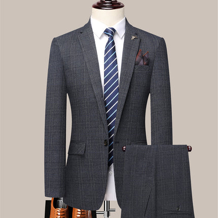 Wholesale Suit suit Men's Three-Piece Slim Korean Wedding Dress Business Casual Handsome Plaid Suit Men