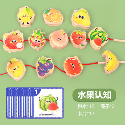 Children's Wooden Early Education Enlightenment Colorful Stringing Beads and Rope Toys for Logical Thinking Training, Fruit Cognition, Educational and Fun Toys