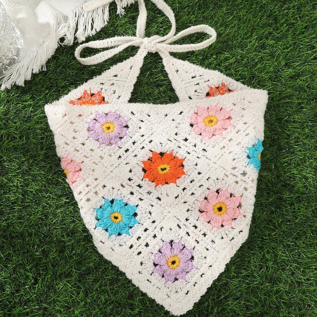 European and American Cross-Border French Ins Retro Handmade Crochet Triangle Scarf Women's Personalized Travel Photo Headscarf Hairband