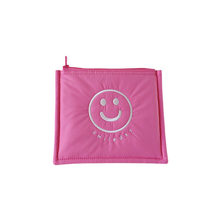 Korean Style Ins New Data Cable Storage Bag Simple Smiley Cosmetic Bag Portable Hand Bag Women's Cute Inner Bag