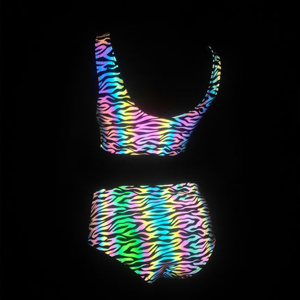 New Zebra Pattern Colorful Reflective Split Swimsuit European and American Women's High Waist Pants bikini Swimsuit Laser bikini