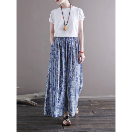 French Outlet Clearance Brand Discount Removed from Shelves Artistic Thin Linen Yoga Pants Floral Cotton Linen Wide-Leg Pants Women Loose