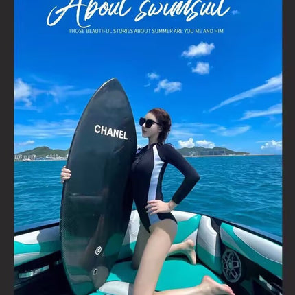 South Korea Ins Swimsuit Women's Summer Conservative Long-sleeved Surfer Suit Swimsuit Student Beach Sun Protection Diving Suit Swimsuit
