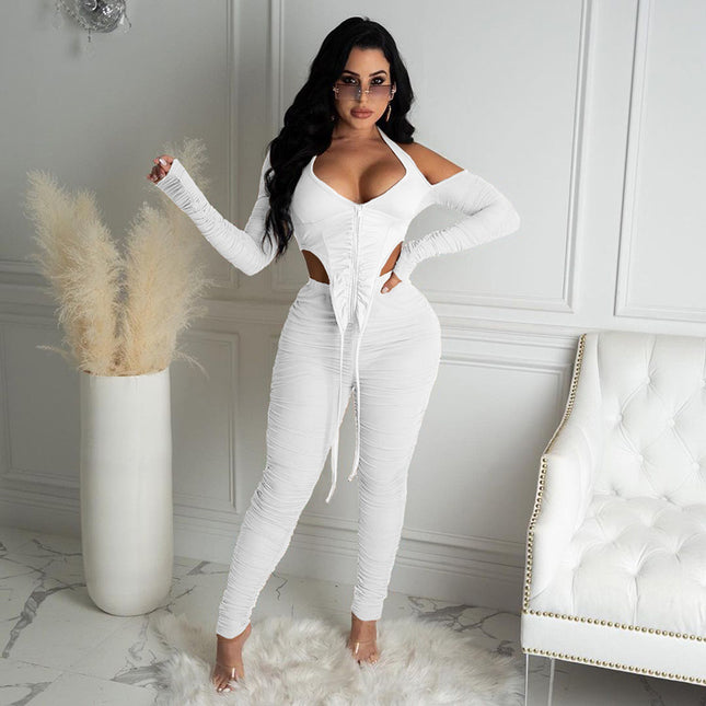 Sanhu Lianjiang M20867P European and American Fashion Spring New Mesh See-Through Solid Color Versatile Slim-Fit Jogger Pants