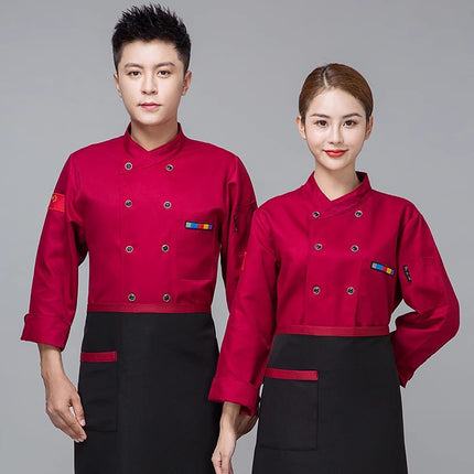 Chef Work Clothes Short-Sleeved Wholesale Men's Kitchen Hotel Catering Foreign Trade Restaurant Printable Embroidered Chef Uniform Long-Sleeved Suit
