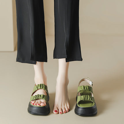 "Mustard green white" thick-soled sandals female 2023 new summer Roman shoes soft beach shoes