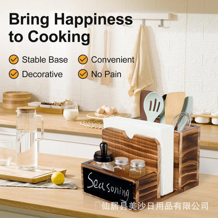 Solid Wood Desktop Tissue Box Living Room Table Tissue Holder Kitchen Countertop Seasoning Jar Placement Rack Retro Style Tissue Box