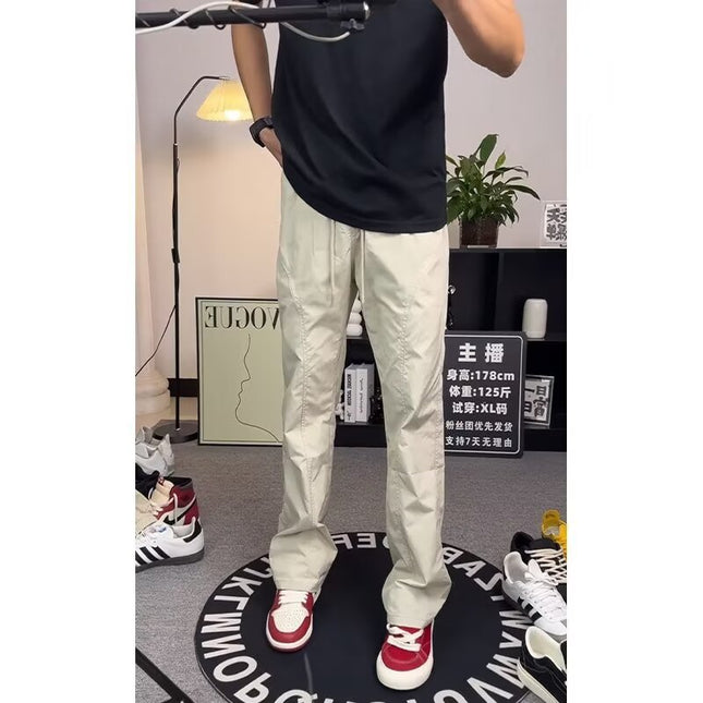 American-style Machete Cutting Crock Pants Boys Autumn Fashion Brand Loose creamy-white Pants High-grade Casual Straight Pants