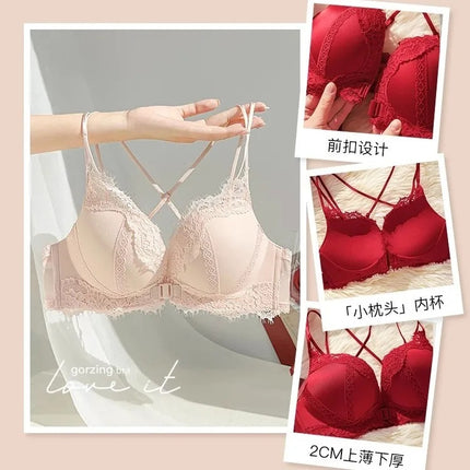 Red Small Breast Push-Up Bra for Women Wedding Bride 2025 New Animal Year Lace Pure Lust Bra Set