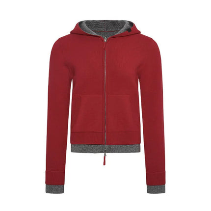Autumn New Product Fashionable Simple Contrasting Color Reversible Wool Hooded Knitted Cardigan Design Slim Fit Jacket