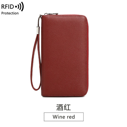 Cross-border new RFID anti-theft brush leather wallet multi-card long money clip head layer cowhide large capacity clutch