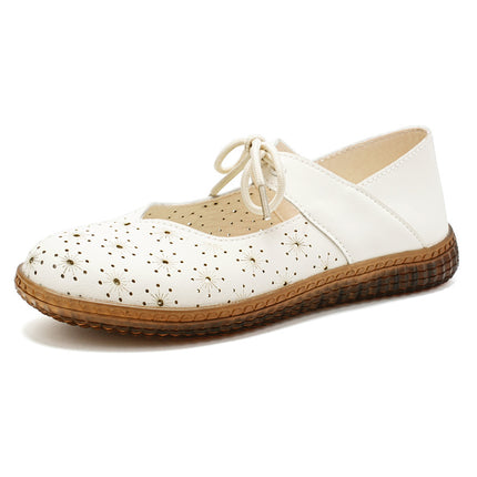 Croc Shoes, Middle-Aged Mother's Shoes, Soft-Soled Women's Velcro Women's Shoes, Shallow Tendon Soles, Hollow Flat Sandals, Leather Shoes