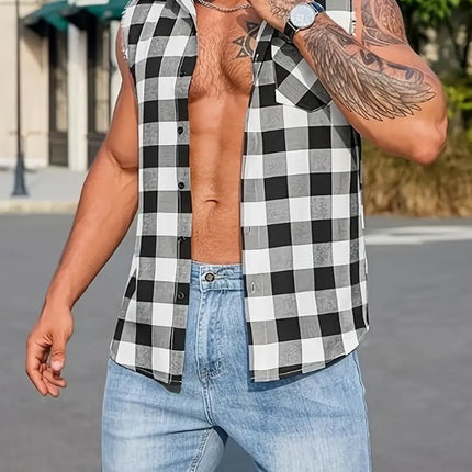 Europe and the United States cross-border personality men's jacket plaid sleeveless shirt men's casual shirt tassel craft shirt foreign trade fixed