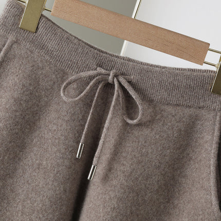 New Pure Wool Leggings Women's Fashion Casual Thickened Knitted Pants Solid Color Lace-up Sesame Dot Outer Pants Trousers
