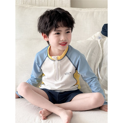 Children's Swimsuit Boy Split Long-Sleeved Quick-Drying Small and Medium-Sized Boy Beach Baby Short-Sleeved Student Swimsuit