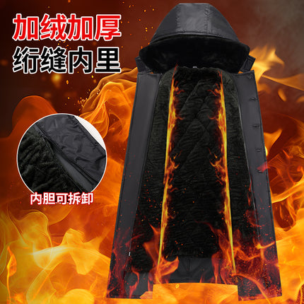 Men's Winter Coat with Detachable Fleece Lining, Northeast Cold-Proof Clothing, Security Guard Cotton Coat, Long Cold Storage Workwear Cotton Coat, Waterproof