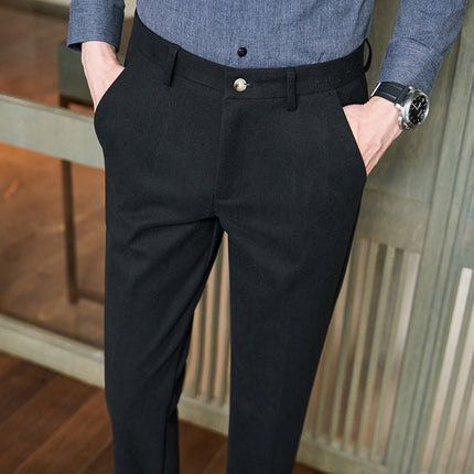 Live broadcast supply autumn and winter new men's casual pants brushed thickened slim fit men's skinny pants commuter work trousers