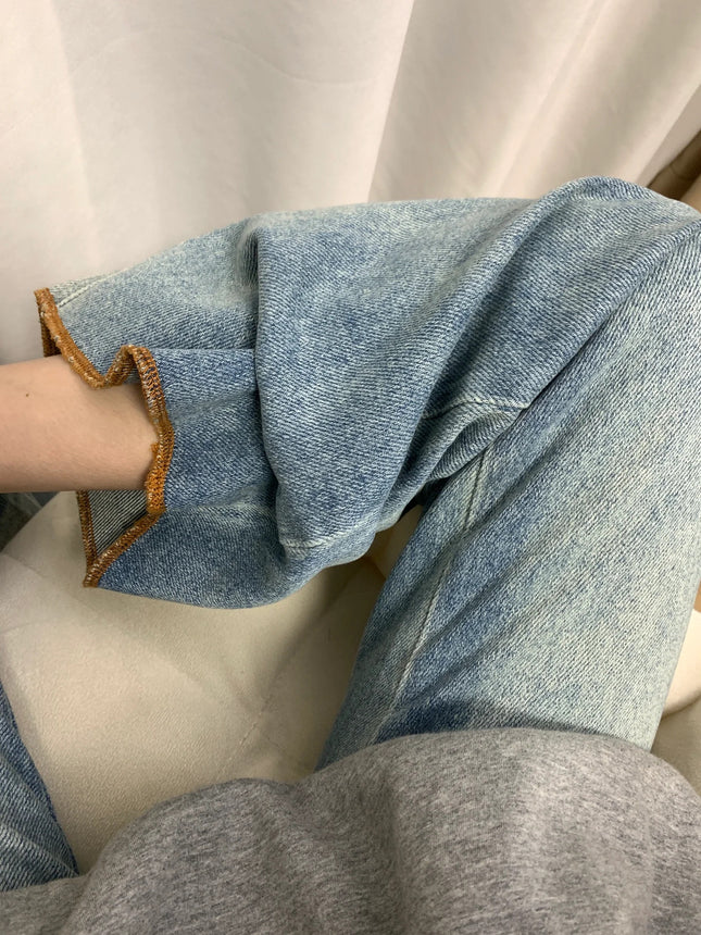 light blue Not Sticking Leg Micro-Lar Jeans Women's 2024 New plus size chubby girl High Waist Loose Slimming Trumpet Pants