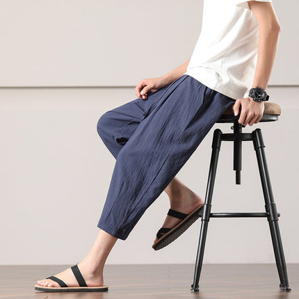Summer Men's Thin Casual Pants, Loose and Breathable Casual Cropped Pants, Fashionable Sports Versatile Trendy Relaxed Large Size