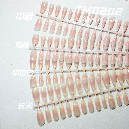 [Wangsong] Patterned Cat Eye 202 Blush French Stall Entrepreneurship Wearable Nail Art Pieces Handmade Pre-Made Nails