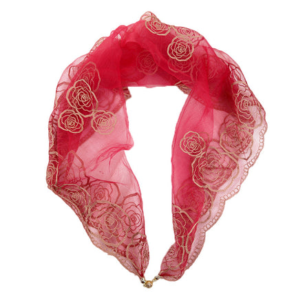 Spring and Summer Transparent Yarn Magnetic Buckle Turban Thin Embroidered Silk Scarf Women's Gift Scarf Mother Air Conditioning Shawl New Style