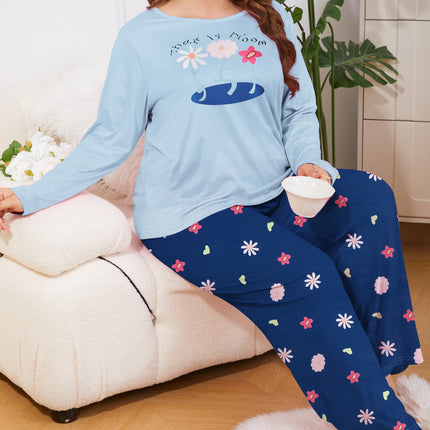Foreign trade European and American pajamas women's cute printed long sleeve autumn and winter home clothes two-piece set can be worn cross-border wholesale