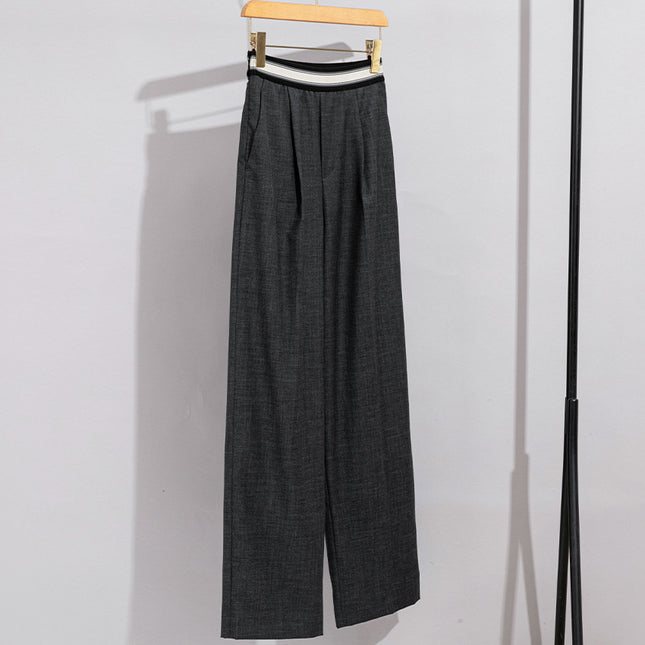 Wool suit pants comfortable elastic waist high-end women's straight wide leg pants women's drop feeling all-match slim casual women's pants