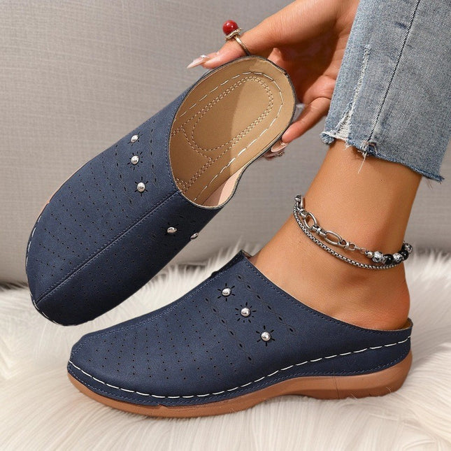 2025 Foreign Trade Summer New Women's Baotou Thick-Soled Slippers Cross-Border Large Size Cut Out Wedge Casual Sandals