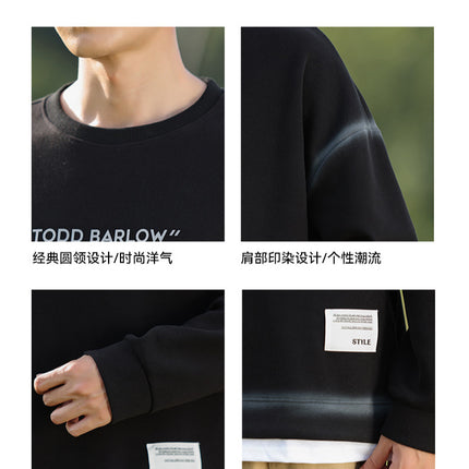 Han Pai Men's Wear Spray Dye Design Trendy Letter Printing Crewneck Sweatshirt Autumn and Winter All-match Long Sleeve T-shirt Fashion Base