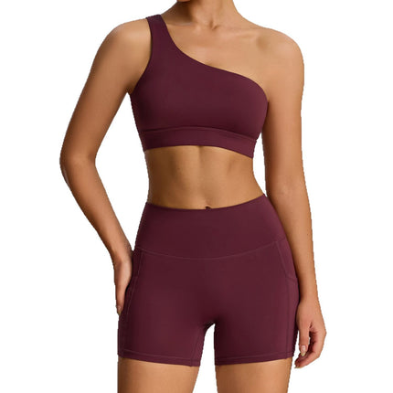 Spring and Summer 2025 New Sportswear suit Women's Oblique Shoulder Sexy Yoga Clothes suit Hot-selling Fitness Clothes in Europe and America