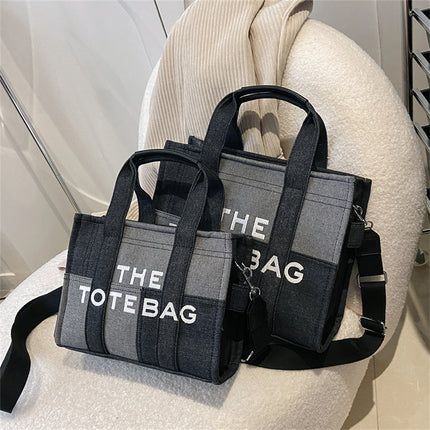 Bags for Women 2025 Cross-Border New Embroidered Letters Hand-Held Crossbody Bag Denim Blue Retro Splicing Tote Bag