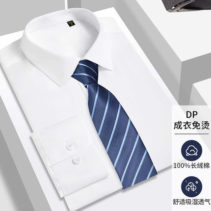 Senior White Men's Shirt Men's Shirt 100% Cotton Business Clothing Non-ironing White Shirt 140S Three-strand
