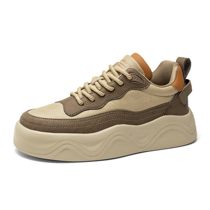 Autumn and Winter New Thick Sole Increased Men's Casual Sneakers Super Fiber Leather Low Lace-up Fashion Sports Men's Shoes