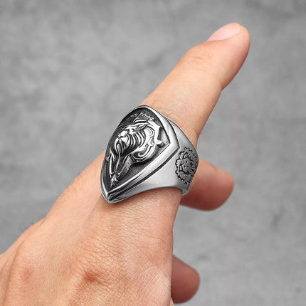 Cross-Border Popular Alloy Ring Retro Shield Lion Head Viking Warrior Men's Ring Manufacturer Wholesale