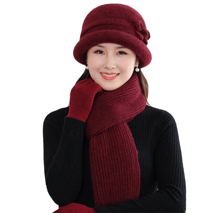 Autumn and winter middle-aged and elderly people hat female mother wool hat fleece-lined cold-proof cotton basin hat grandma old lady knitted hat
