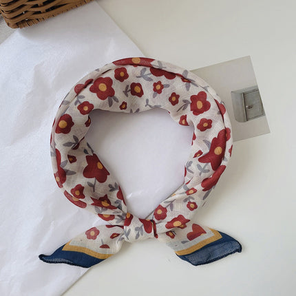 Soft Breathable Cotton Linen Small Square 58x 58cm New Artistic Printed Air Conditional Room Neck Protection Scarf Women