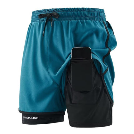 Cross-Border Sports Shorts for Men and Women, Running Fitness Anti-Exposure Three-Point Shorts, Fake Two-Piece Couple Quick-Dry Shorts