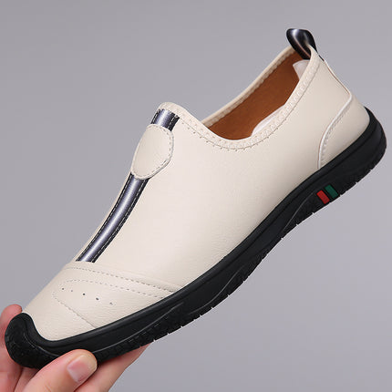 Men's Shoes 2025 Summer New Breathable Thin Hollow-Out Slip-On Black Genuine Leather Casual Loafers