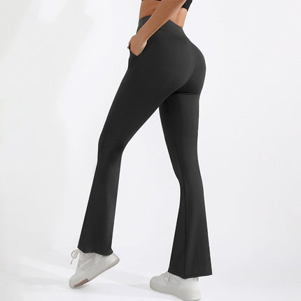 Cross-Border Amazon Fleece-Lined Yoga Pants for Women, Autumn and Winter High-Waisted, Hip-Lifting, Stretchy, Brushed Pocket Flared Shark Pants