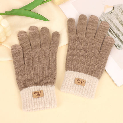 Two-Color Winter Touchscreen Warm Gloves for Women, Cold-Proof Jacquard Cycling Fleece-Lined Gloves, Student Knitted Gloves Wholesale