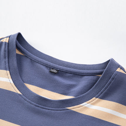 Mingdi Mouse Men's Summer New Casual Short-sleeved Crewneck Pullover T-shirt Business Striped Plus Size Men's T-shirt