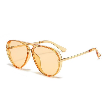 European and American Fashion Double Bridge Sunglasses Aviator Style Versatile Glasses Large Frame Retro Fluorescent Green Sunglasses for Men
