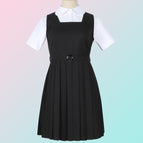 Black (dress) + women's white round neck short-sleeved shirt + belt / XS
