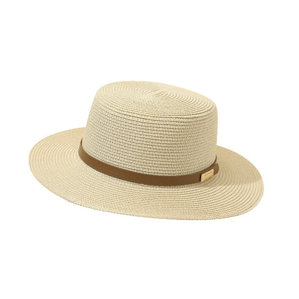 Straw Hat Bohemian Flat Brim Flat Top British Hat Women's Summer Outing Sunshade Sunscreen Hat Flat Top Straw Hat Beyond Piece