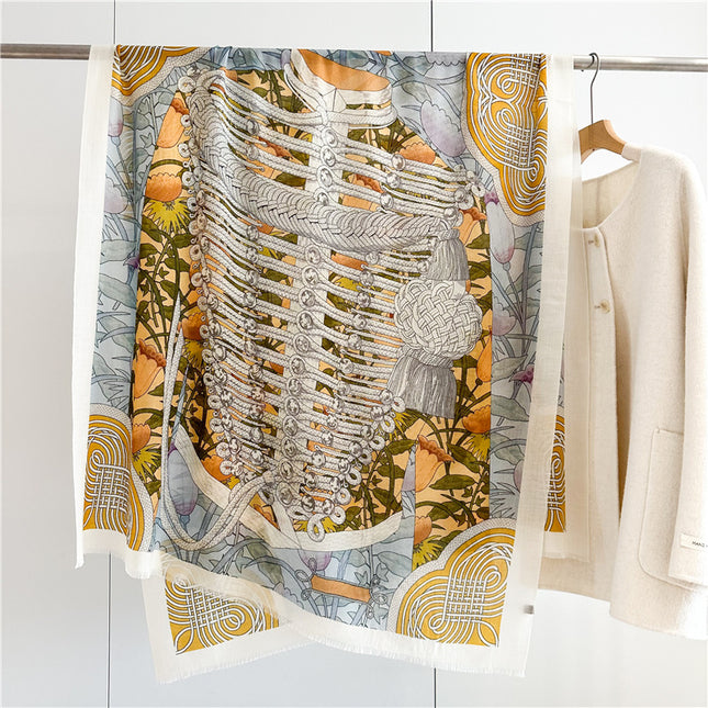 Brandenburg Wool Scarf Women's Autumn and Winter New Water Soluble Wool Long Towel Warm Elegant Light Luxury Long Shawl