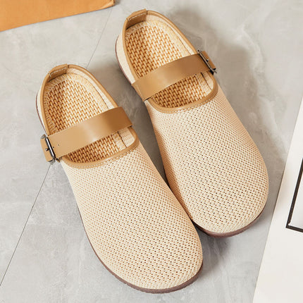 Women's Summer Shoes, Fashionable Retro Soft-Soled Sandals, Ins-Style Women's Outdoor Slippers, Casual Mesh Closed-Toe Half-Slip Shoes