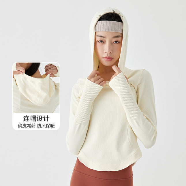 Sports Tops Women's Hooded Loose T-Shirt Long-Sleeved Yoga Wear Sports Fitness Spring & Fall Running Breathable Quick-Drying Wholesale